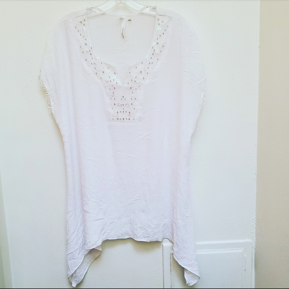 NY Collection Woman White Beach Top Size 1x